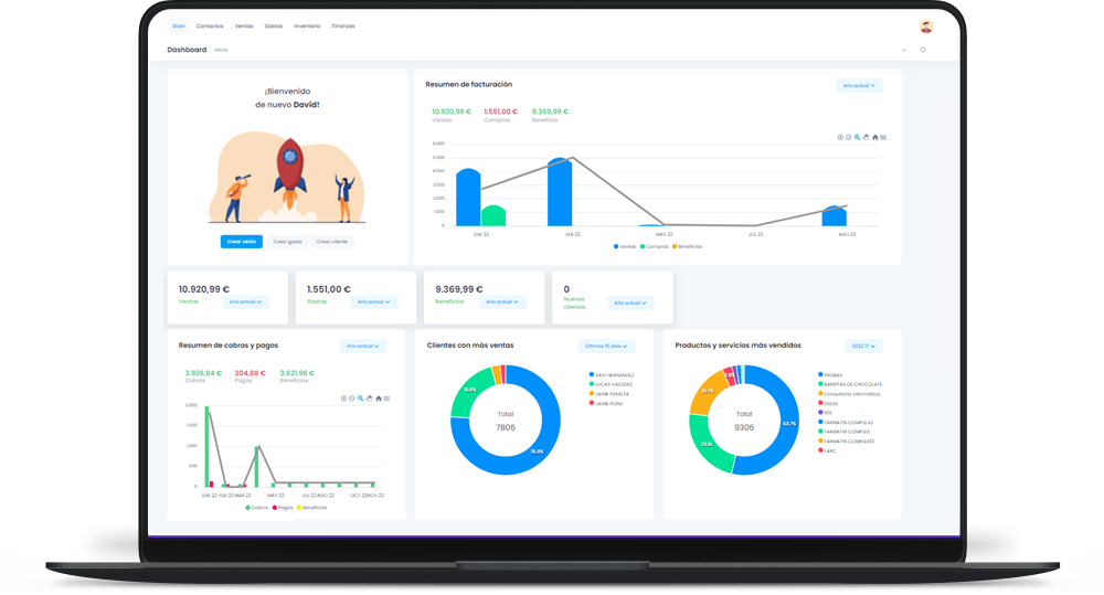 Panel de Factularis, programa de facturación online para autónomos y pymes